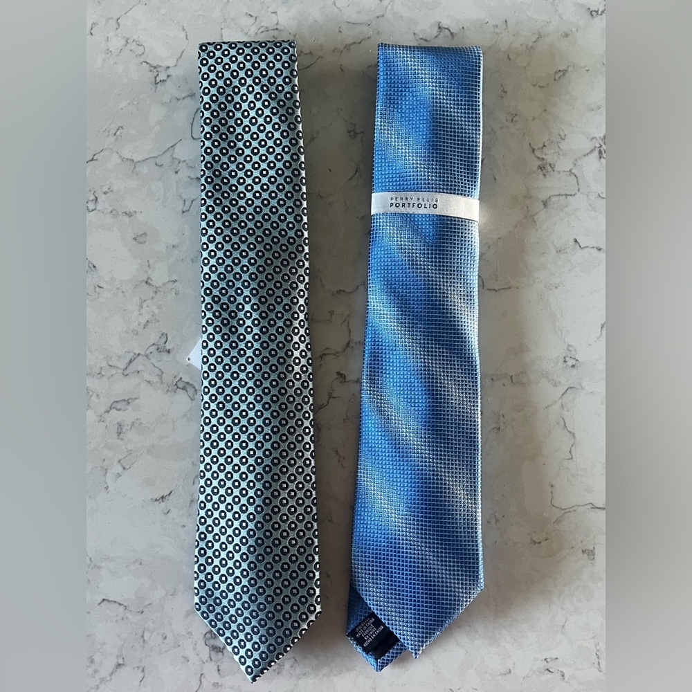 Perry Ellis Men's Blue Patterned Tie Duo